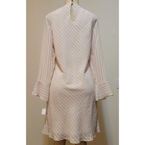 ANTHROPOLOGIE  Donna Morgan  Beige Plaid Long Sleeve Ruffles   Dress Size 4 #974 - Picture 4 of 10